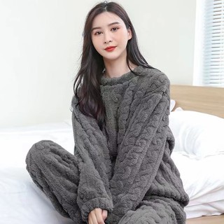 Bộ Đồ Ngủ Lông Cừu San Hô Nữ Thu Đông 2023 Lớp Lót Lông Cừu Dày Siêu Dày Mùa Đông Homewear Hai Mảnh Phù Hợp Với