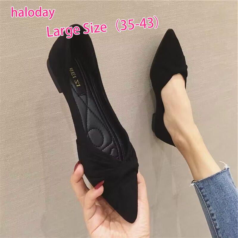 Giày Nữ Size Lớn 35-43✨Mũi Nhọn Giày Đế Bằng Nữ Phù Hợp Với Pure Desire Đen Đế Mềm Giày Công Sở 42 Giày Bà Bầu