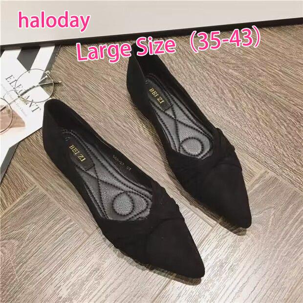 Giày Nữ Size Lớn 35-43✨Mũi Nhọn Giày Đế Bằng Nữ Phù Hợp Với Pure Desire Đen Đế Mềm Giày Công Sở 42 Giày Bà Bầu