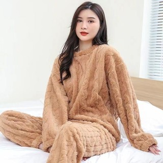 Bộ Đồ Ngủ Lông Cừu San Hô Nữ Thu Đông 2023 Lớp Lót Lông Cừu Dày Siêu Dày Mùa Đông Homewear Hai Mảnh Phù Hợp Với