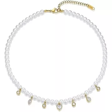 Vòng cổ ngọc trai Baroque nước ngọt tự nhiên NUZON dành cho nữ 16 '' | Vòng cổ sợi ngọc trai nuôi cấy, kích thước khác nhau &amp; Hình dạng, Vòng cổ đính cườm trai trắng, gạo hình