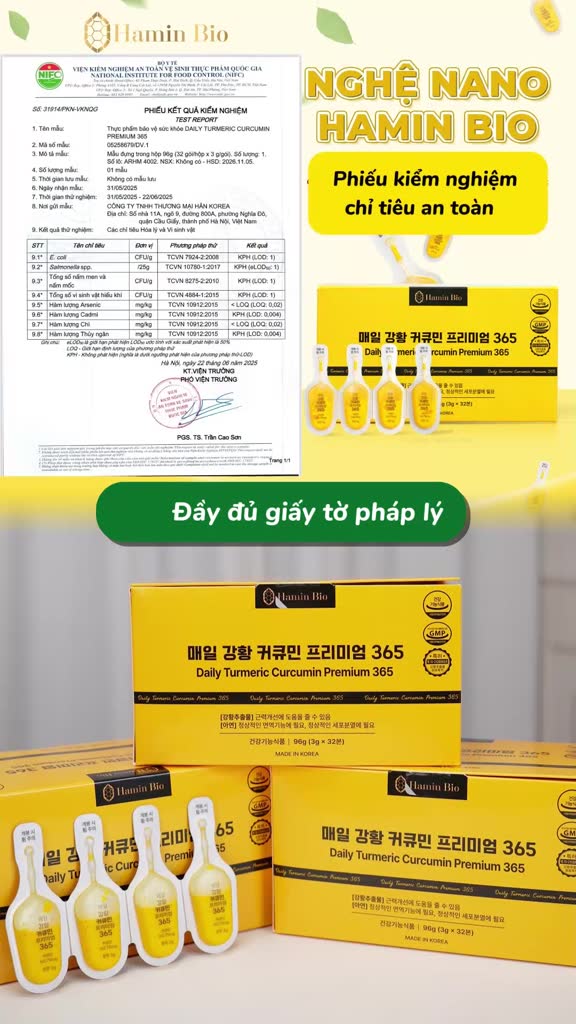 Tinh Nghệ Nano 365 Curcumin Premium Hamin Bio Hàn Quốc 32 tép - Đẹp Da, Dạ Dày Khỏe, Tiêu Hóa Tốt
