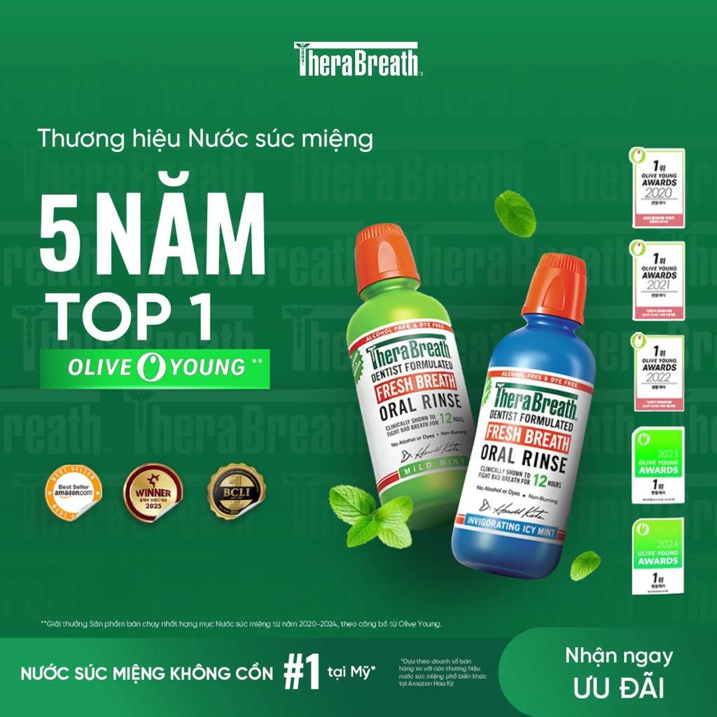 TheraBreath Nước Súc Miệng Không Cồn 473ml - Vị Mild Mint không cay - Làm sạch và thơm miệng cho răng miệng nhạy cảm