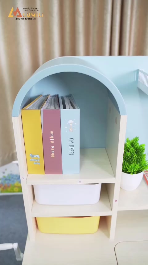Bộ bàn học chống gù gỗ tự nhiên cao cấp Lumili S4 size lớn nâng hạ độ cao tay quay, điều chỉnh nghiêng dễ dàng