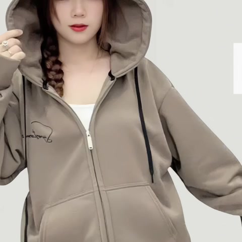 Áo khoác nữ form rộng hoodie zip 4 túi, khoác ngoài nỉ bông mùa đông Hàn Quốc unisex