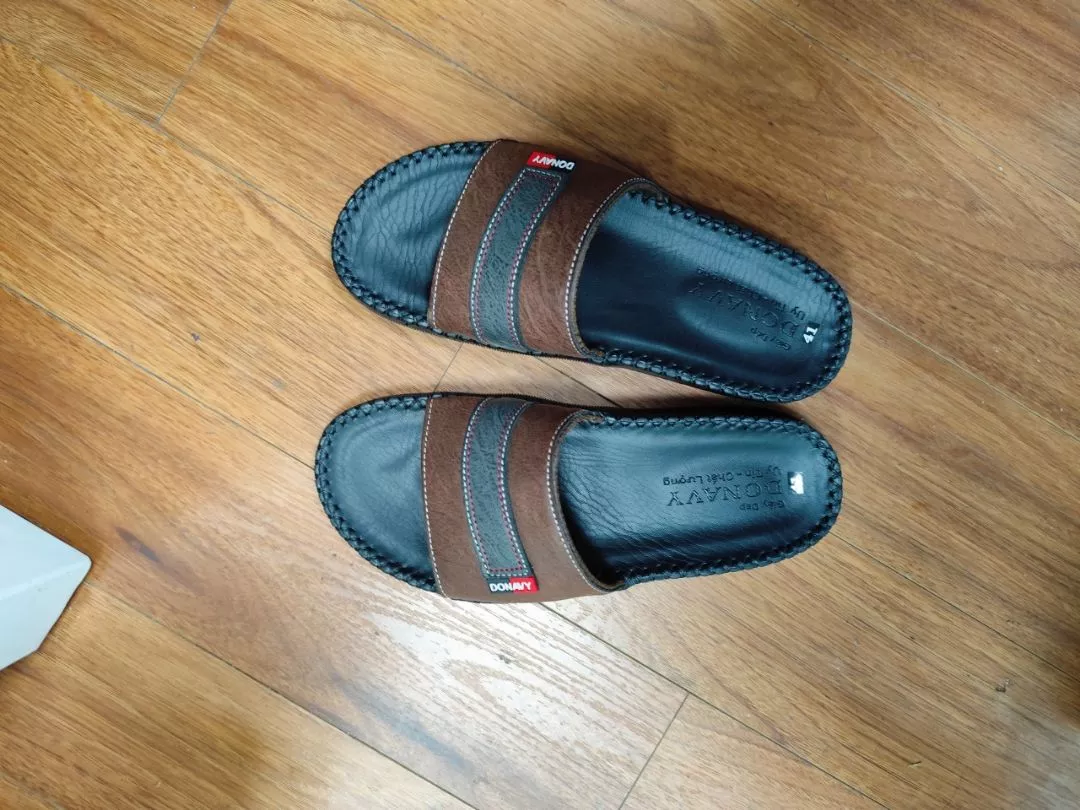 Dép quai ngang nam da DONAVY D.3CN+ZIP - hình ảnh thực tế