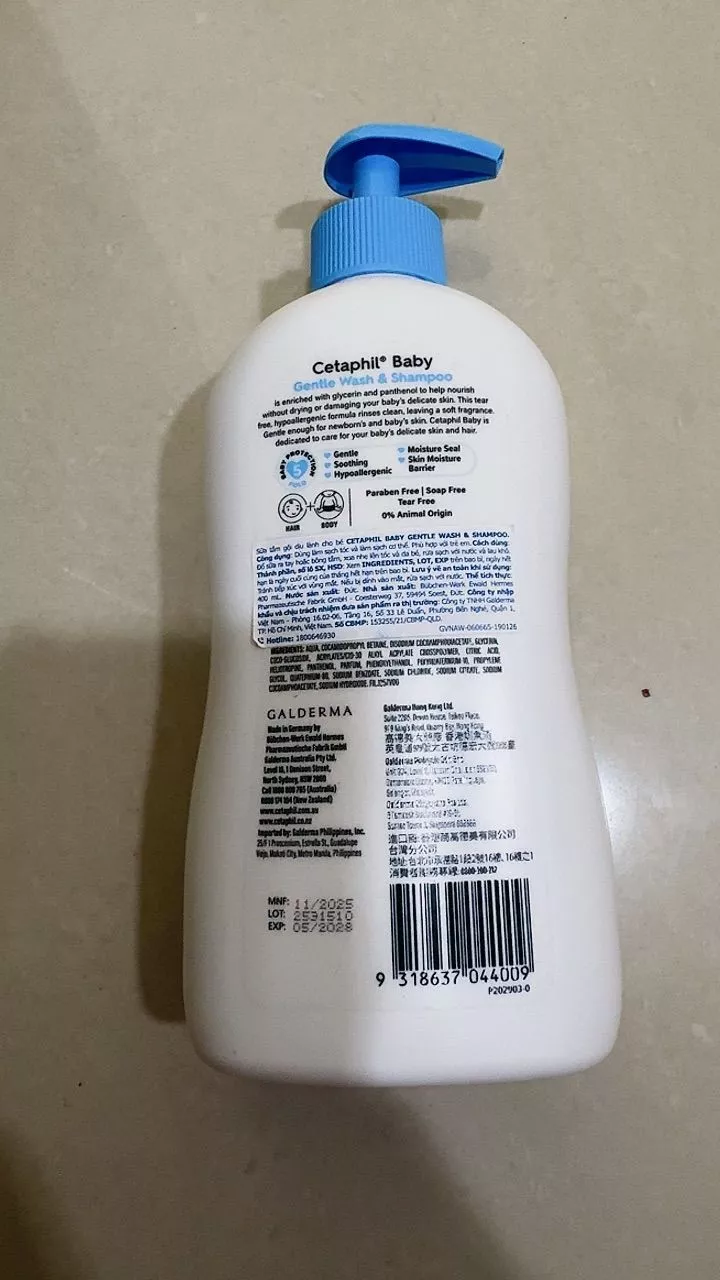 Sữa tắm gội Cetaphil Baby Gentle Wash and Shampoo 400ml và 230ml