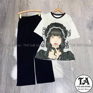 [Mẫu Mới] Set Đồ Bộ Cotton Quần Dài Ống Suông Gân Tăm Cao Cấp - Set Dài Nữ Lưng Cao Ống Rộng Phối Áo Cổ Viền Cô Gái