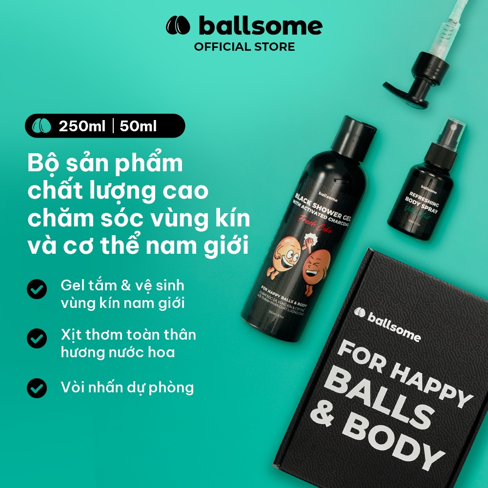 Bộ Quà Tặng Nam Giới FOR HAPPY BALLS & BODY Ballsome/ Gel Tắm Hương Fresh Coke & Body Spray Hương Vital Mint