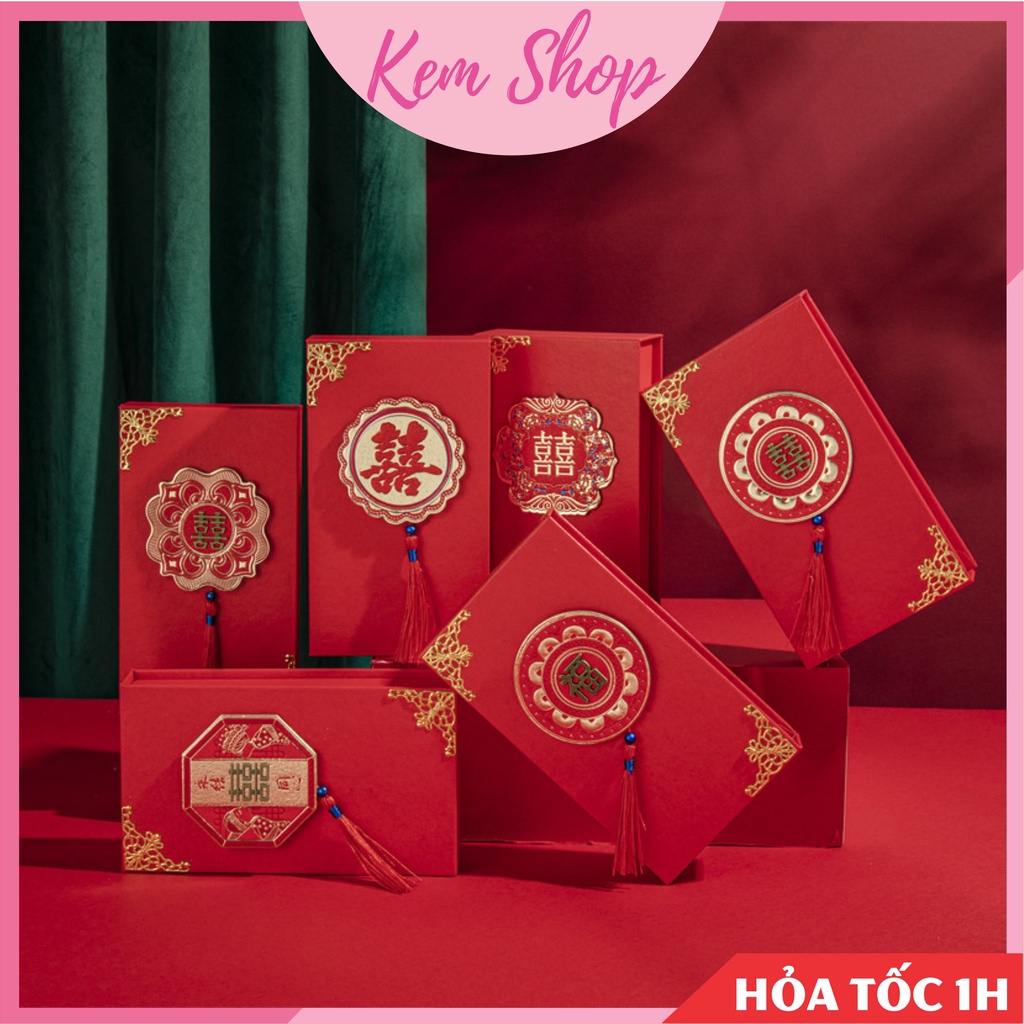 Hộp nạp tài đựng sính lễ, trang sức, của hồi môn ăn hỏi đám cưới size nhỏ - Kem Shop K330
