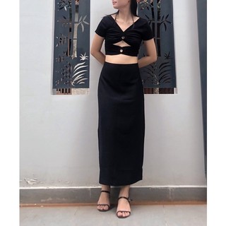 Áo thun croptop cut out khoen ngực sexy mặc 2 kiểu Lolalalo nhiều màu