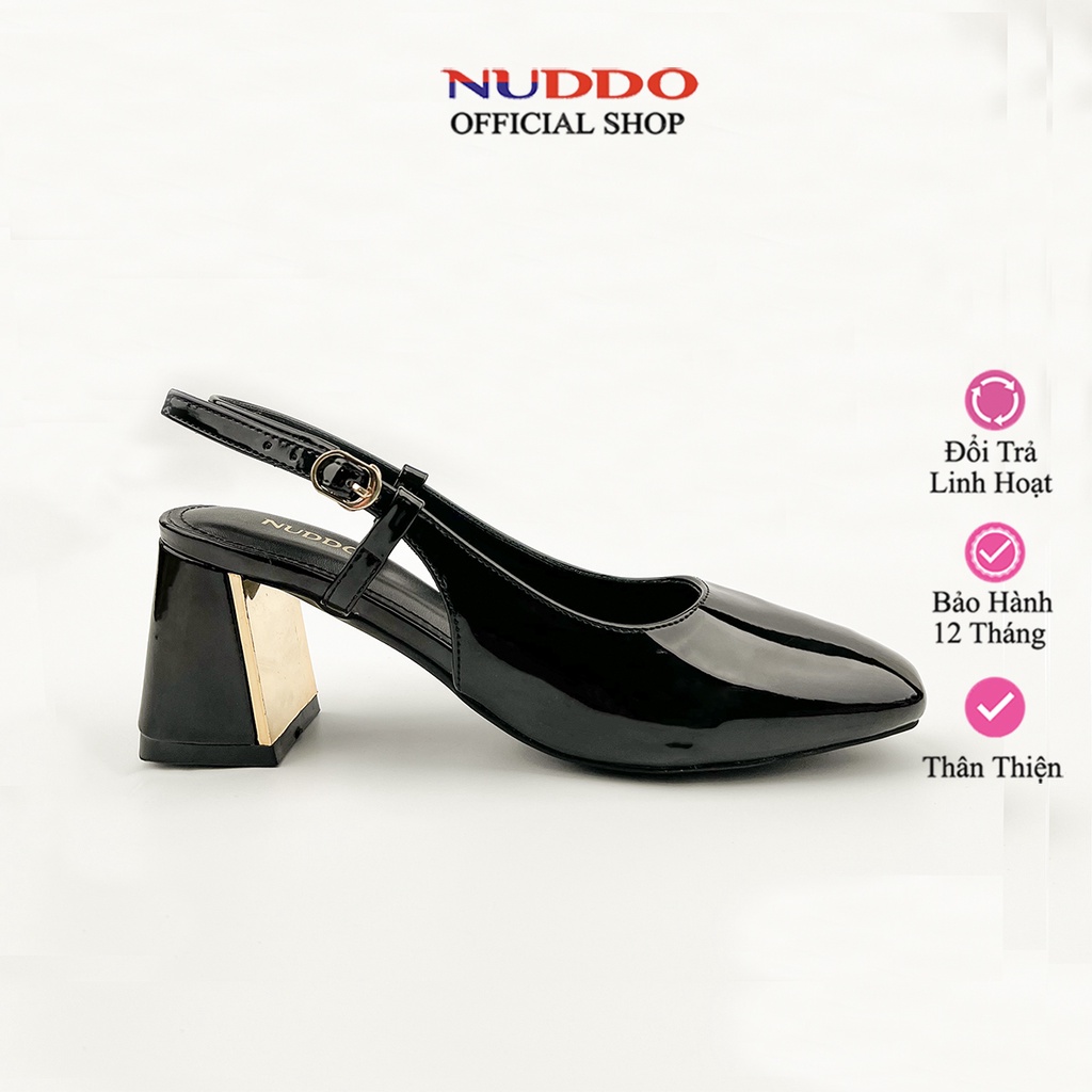 Giày nữ Metael cao gót 7 phân đế vuông dáng sandal da bóng hở gót phối quai sau NUDDO _N606S