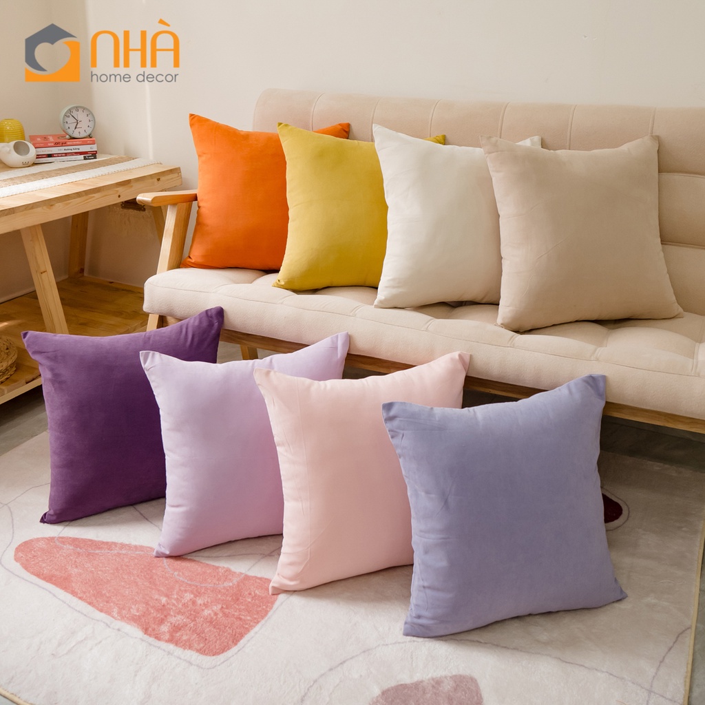 Vỏ Gối Tựa Lưng Sofa Cotton Nhung Mềm Trơn Màu