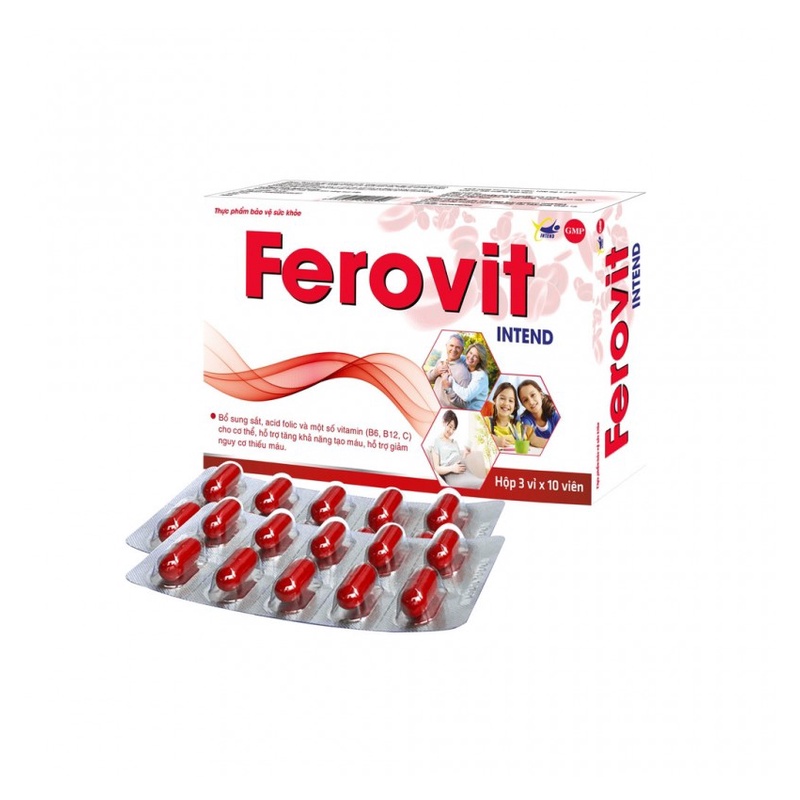 Ferovit Intend - Viên Uống Bổ Sung Sắt Cho Người Thiếu Máu Do Thiếu Sắt Chỉ 1 Viên Mỗi Ngày (Hộp 30 Viên)