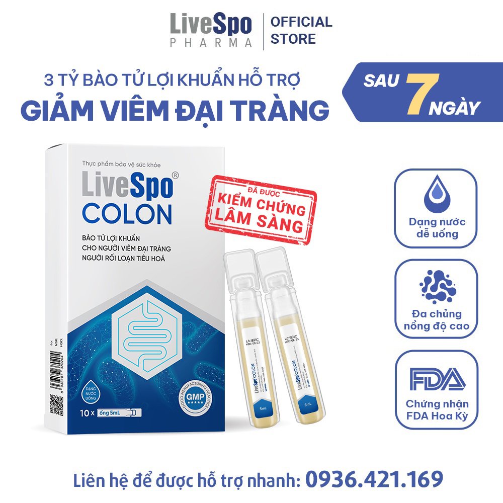 Men vi sinh dùng cho Viêm Đại Tràng, Táo bón, Tiêu chảy – LiveSpo COLON 3 tỷ bào tử lợi khuẩn (Hộp 10 ống x 5ml)