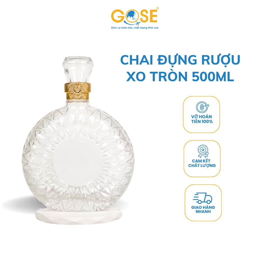 Ảnh Chai đựng rượu thủy tinh 500ml tròn cao cấp GOSE mẫu XO dùng chiết rượu trang trí 1