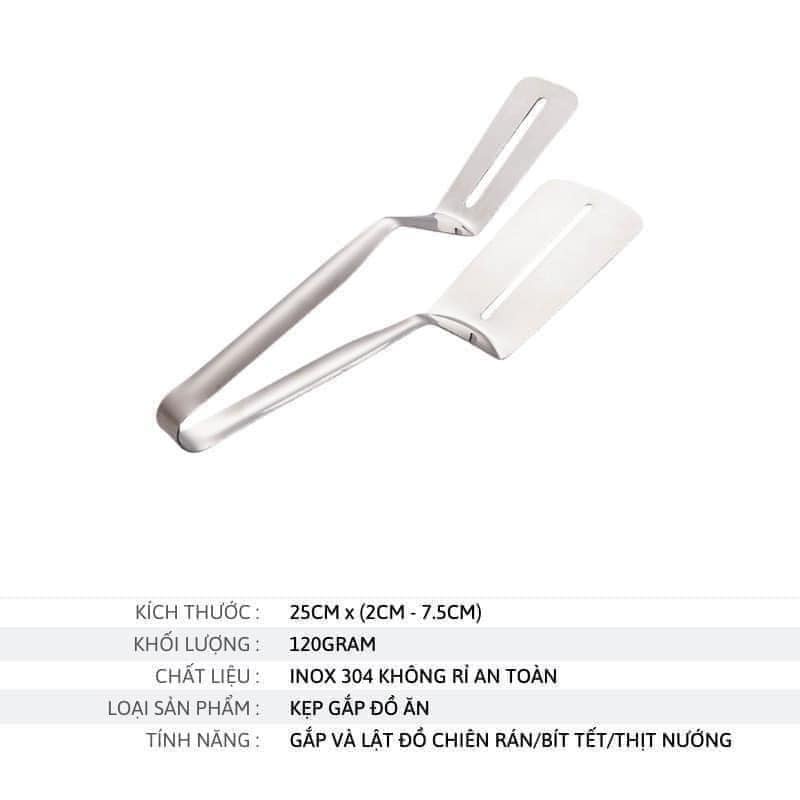Kẹp nướng lật đa năng BBQ thép không gỉ chịu nhiệt cao dễ làm sạch 90gr màu bạc