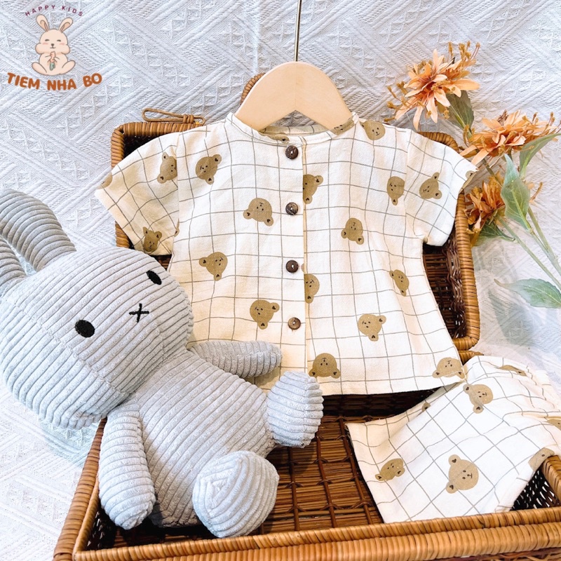 Bộ quần áo cho bé trai, bé gái Tiệm Nhà Bơ vải Thô Cara thoáng mát size 6-16kg