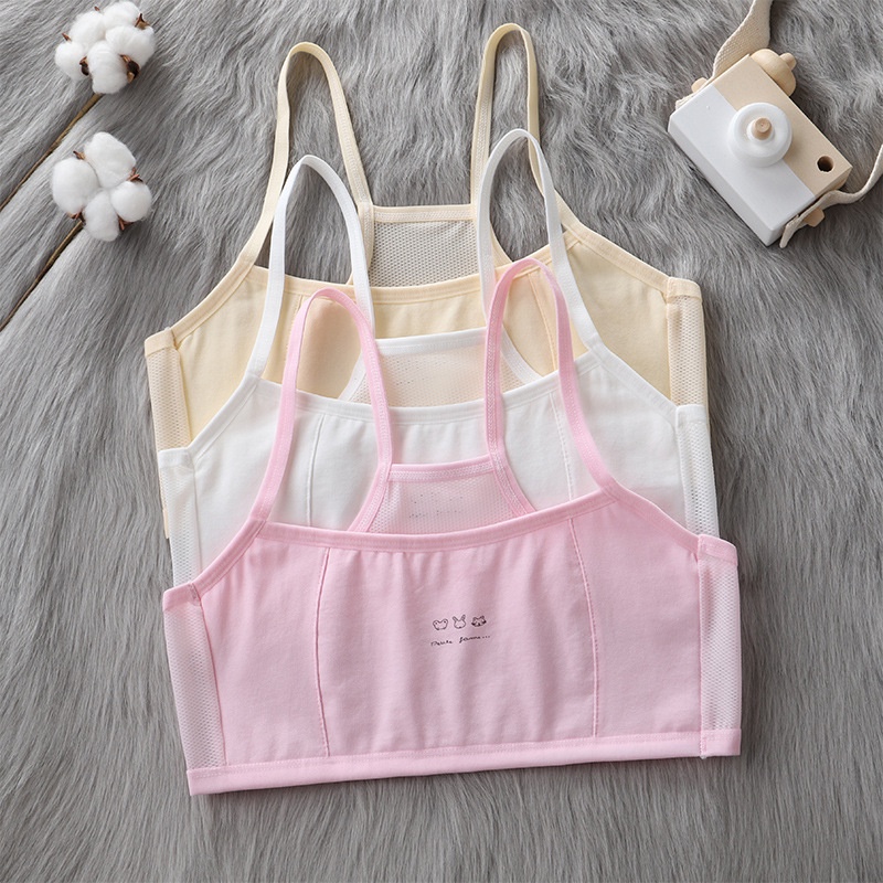 Áo lót lá bé gái bra nữ học sinh thông thoáng 2 lớp mặt trước mặt sau lưới cotton từ 30-55kg