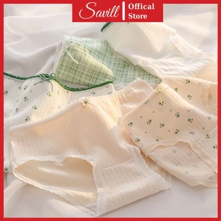 Quần lót nữ cotton dễ thương, Quần lót viền ren đáy may mềm mịn họa tiết hoa nhí SAVILL L311