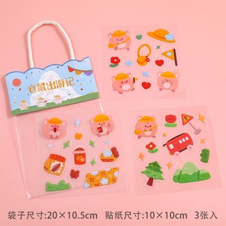 3 Túi 3 Tấm Sticker 10X10Cm Chống Nước - Thỏ Hồng VPP