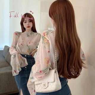 Áo Sơ Mi Chiffon Tay Dài Dáng Rộng In Hoa Phong Cách Hàn Quốc Cho Nữ Baju Baju Wanita Lengan Panjang Hàng Mới Có Sẵn