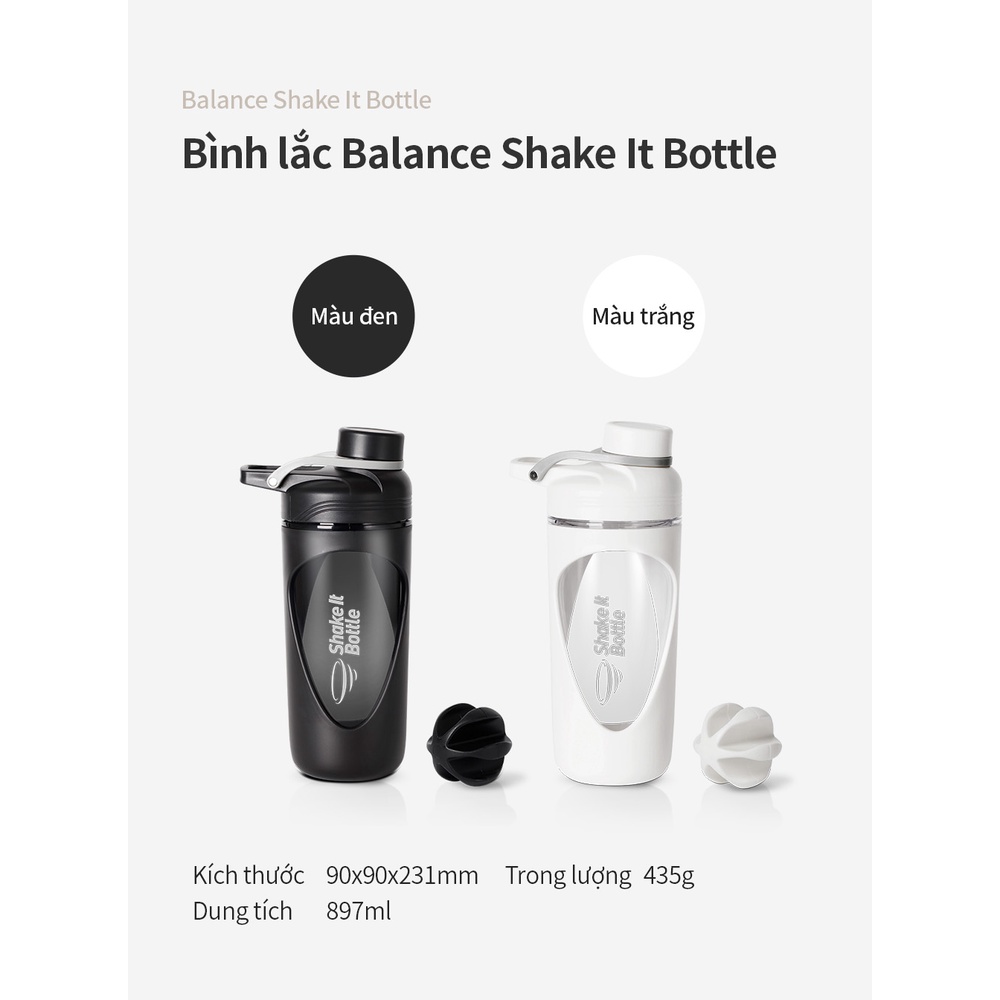 Bình lắc Balance Shake it Locknlock HAP949 màu trắng có vạch chia dung tích và quai xách - K-MALL