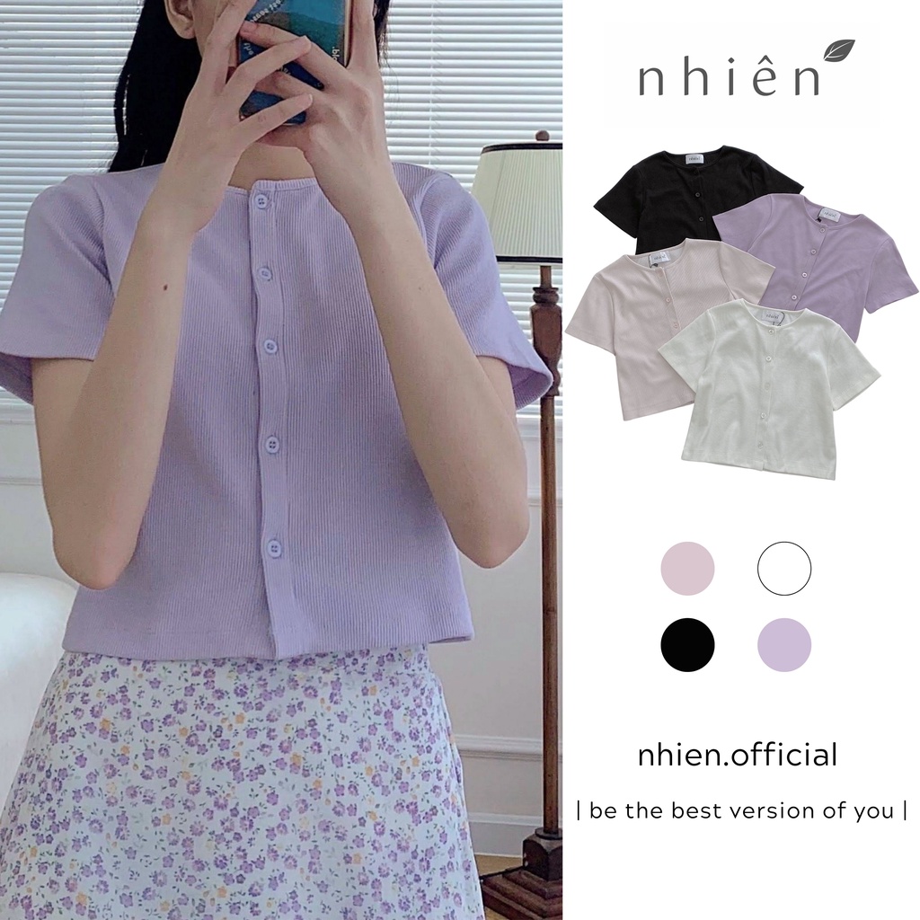 ( CÓ MÀU MỚI ) 𝐓𝐢𝐩𝐢 𝐓𝐨𝐩 Áo thun gân tay ngắn cổ tròn phối nút basic nhiennhienvintage NAT00001
