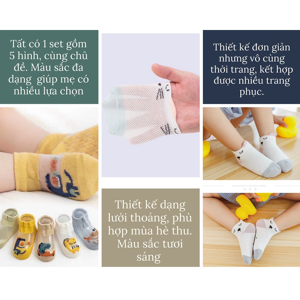 Set 5 đôi tất lưới cổ thấp Kid Sock điều hòa cho bé từ 0-3 tuổi mesocshop