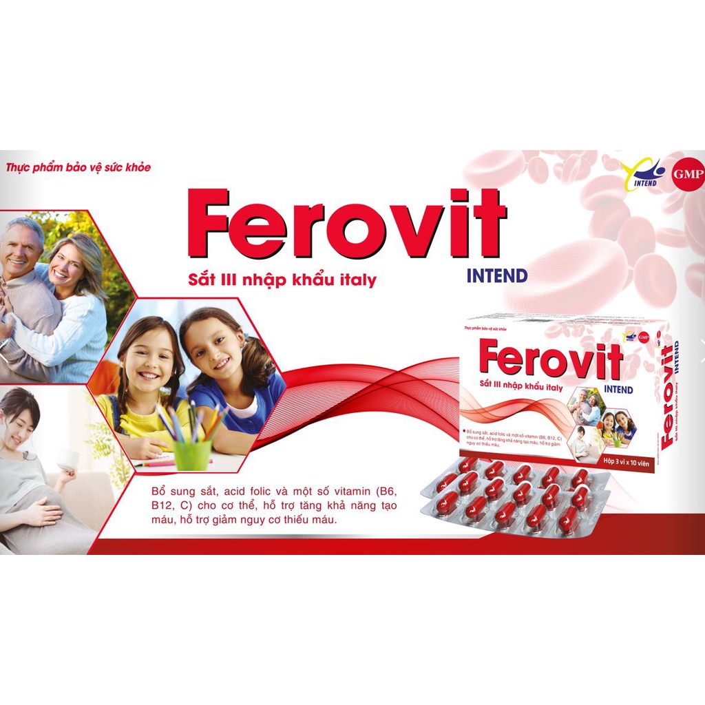 Ferovit Intend - Viên Uống Bổ Sung Sắt Cho Người Thiếu Máu Do Thiếu Sắt Chỉ 1 Viên Mỗi Ngày (Hộp 30 Viên)