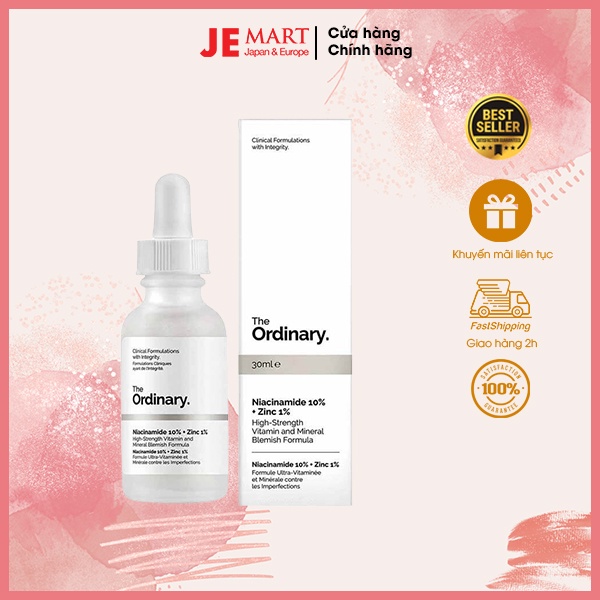 Tinh chất The Ordinary Niacinamide 10 + Zinc 1/Hyaluronic Acid 2