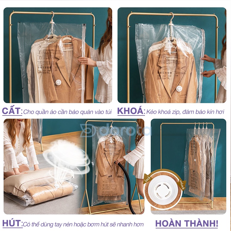 Ảnh Túi hút chân không chống nhăn DOROTA không cần dùng bơm bảo quản quần áo có móc treo tái sử dụng TCN 4