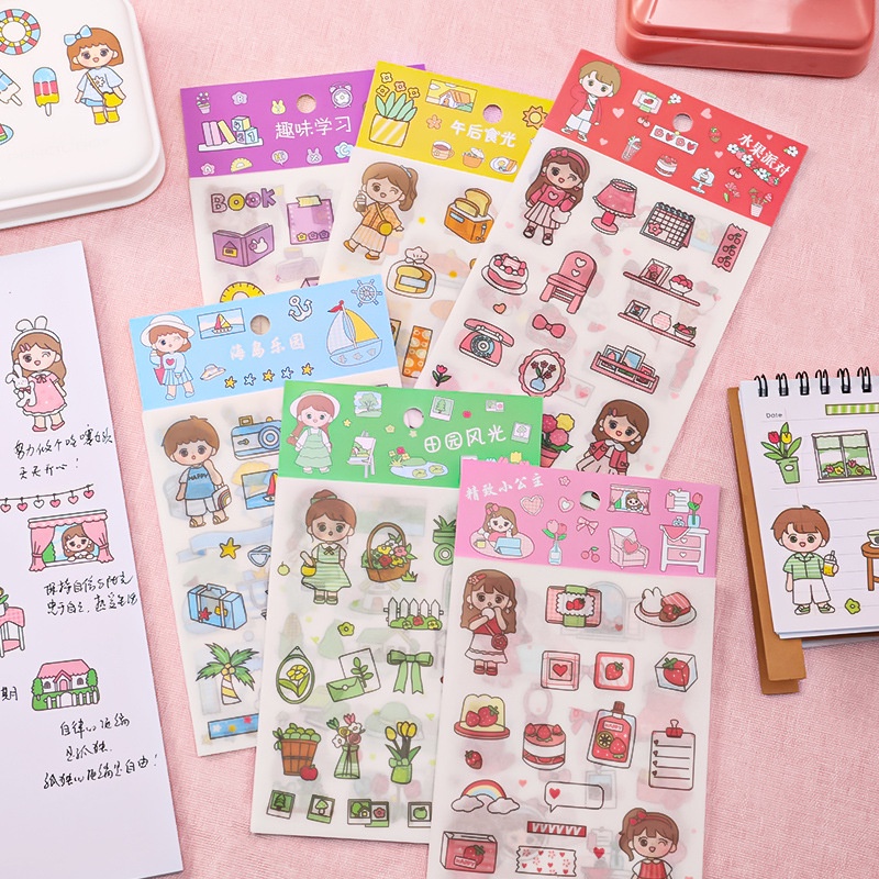 3 Túi 4 Tấm Sticker Dán Cô Bé Nhiều Chủ Đề