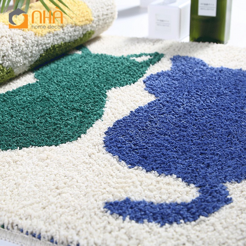 Thảm Sợi Len Siêu Thấm Hút Đế Cao Su Chống Trượt Họa Tiết Dễ Thương