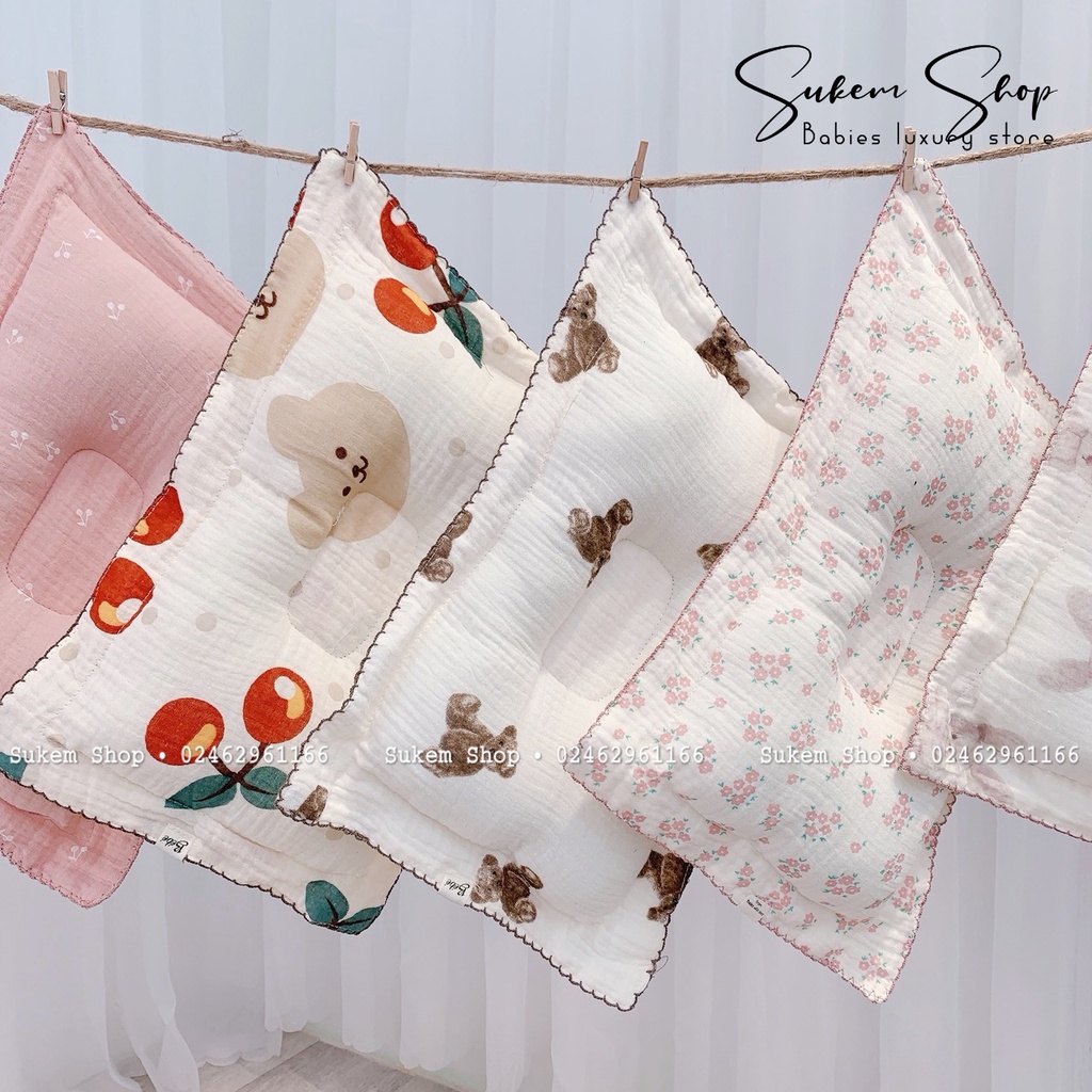 Gối Xô Sơ Sinh/Gối Xô Chữ Nhật Bé Bé Thiết Kế Lõm Chống Bẹp Êm Mềm Cho Bé