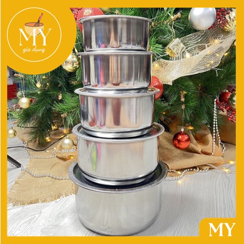 Bộ 5 thau chậu có nắp inox  size Đại _sử dụng cho các loại bếp