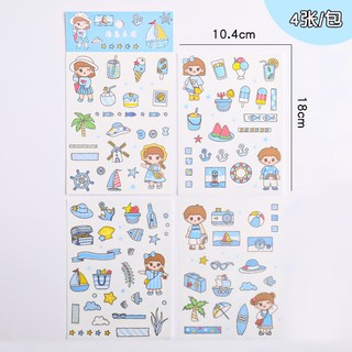 3 Túi 4 Tấm Sticker Dán Cô Bé Nhiều Chủ Đề - Thỏ Hồng VPP