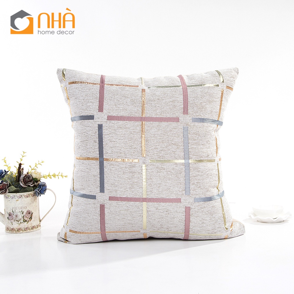 Vỏ Gối Tựa Lưng Gối Sofa Dệt Sọc Chenille Ánh Bạc Sang Trọng