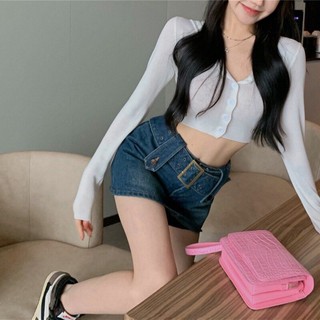 Chân váy Jeans Retro ngắn kèm thắt lưng dáng chữ A có lớp quần chất xịn cao cấp Hottrend thời trang nữ