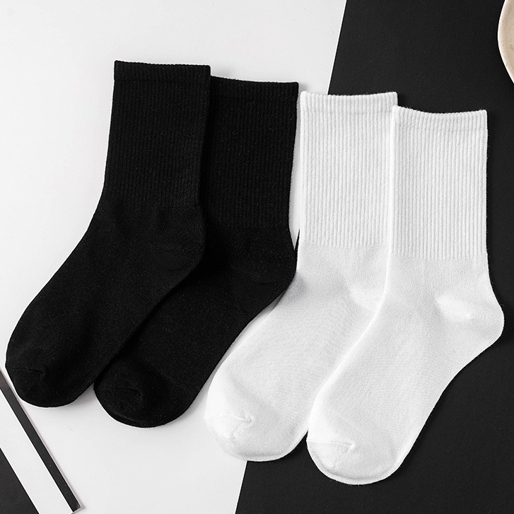 [Mua 10 tặng 2] Sỉ tất 10 đôi trơn cao cổ nam nữ 3B màu trắng, đen chất cotton thoáng mịn dệt kim- CBTT10