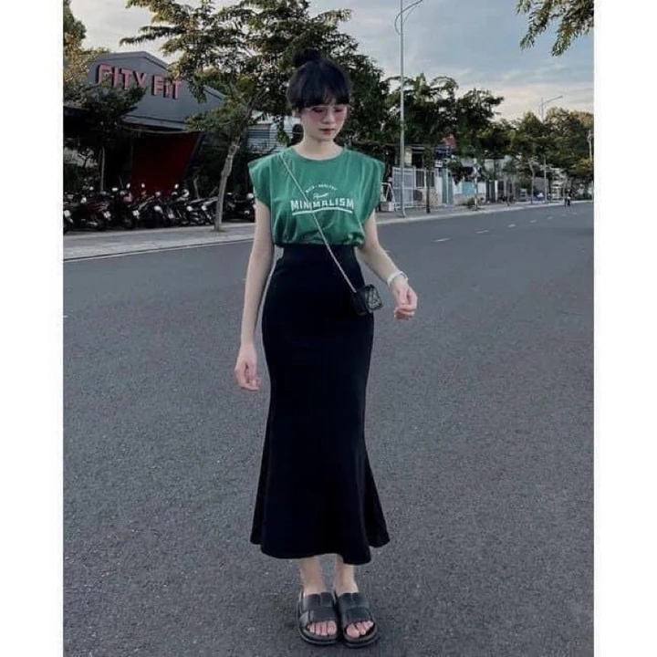 Chân váy đuôi cá dáng dài, váy đuôi cá xòe tôn dáng cực xinh chất vải co giãn dáng Midi xòe Ulzzang