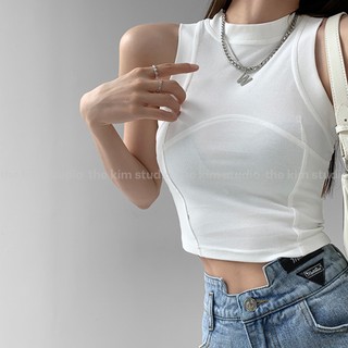 [ XẢ HÀNG ] THEKIM Áo ba lỗ trơn croptop , áo 3 lỗ sát nách viền bo nách cổ ôm body A123