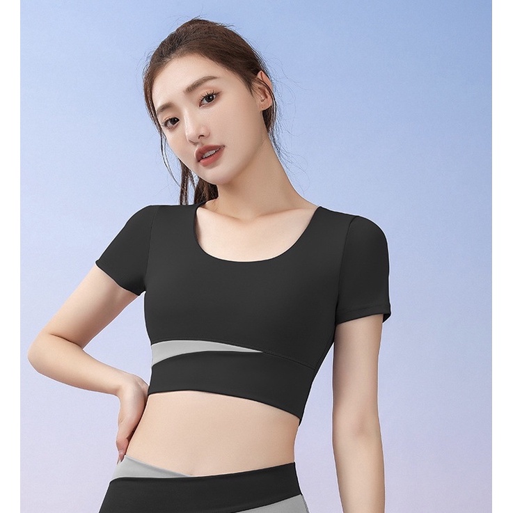 Áo Croptop Tập Gym,Yoga Cạp Cao Tôn Dáng,Co Giãn Thoải Mái