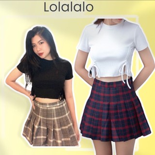 Áo thun croptop trơn tay ngắn dây rút