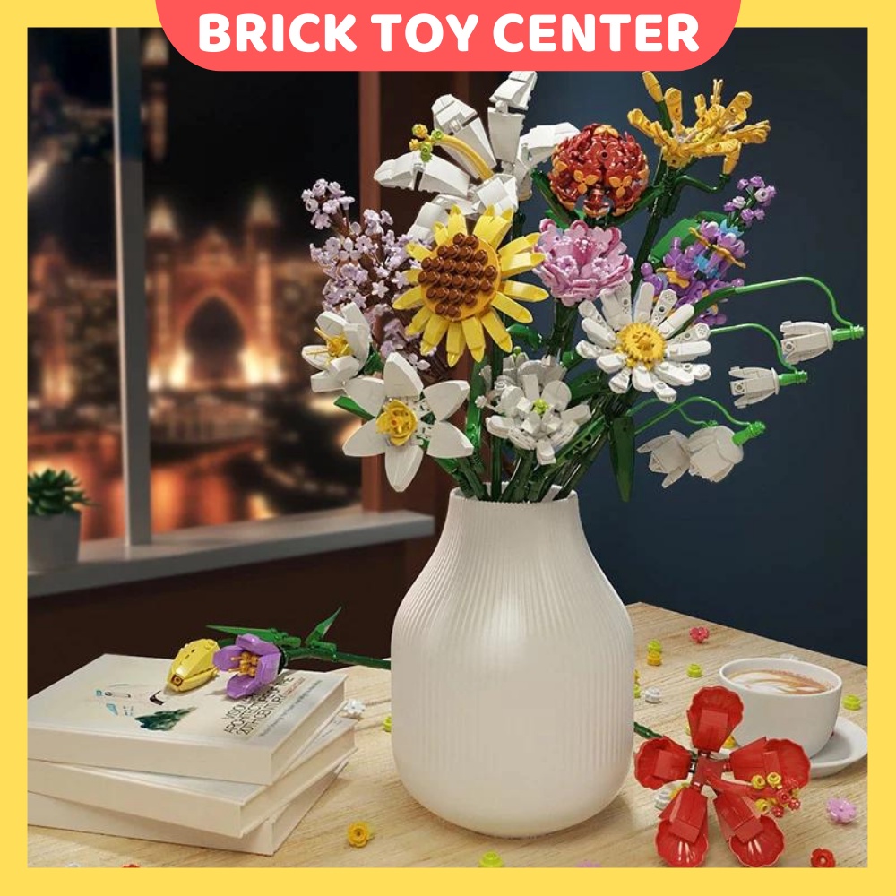 Cành hoa hồng hoa hướng dương hoa tulip decor trang trí bàn làm việc nhà cửa quà tặng 8/3 20/10 đồ chơi lắp ráp mô hình | BigBuy360 - bigbuy360.vn