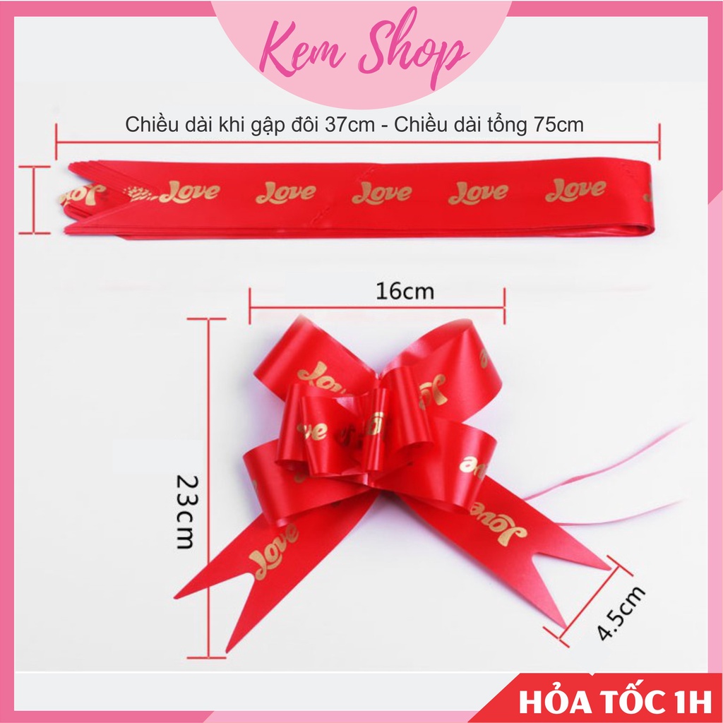 Set 5 nơ rút ruy băng chữ Love bản 4.5cm gói quà, trang trí xe hoa, quà tặng, quà cưới - Kem Shop K332