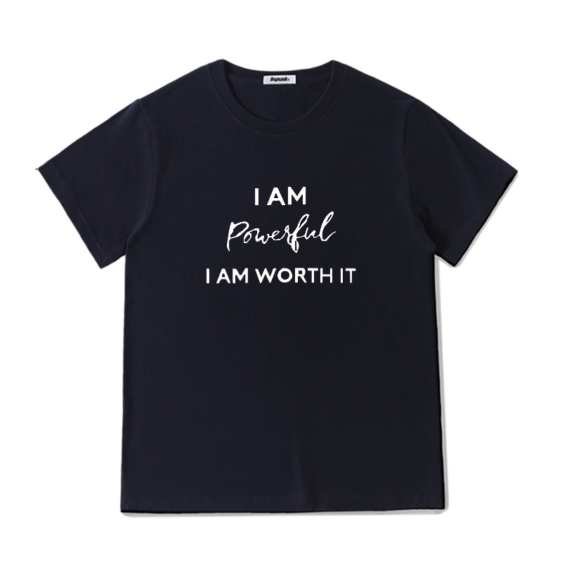Áo Thun Nữ HappyFamily - Áo Phông Nữ Tay Lỡ I Am Powerful I Am Worth It Chất Cotton 100 Cao Cấp 2 Màu Trắng Đen