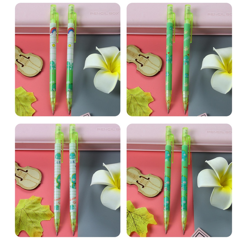 3 Bút Chì Bấm Khủng Long Xanh Kèm Tẩy