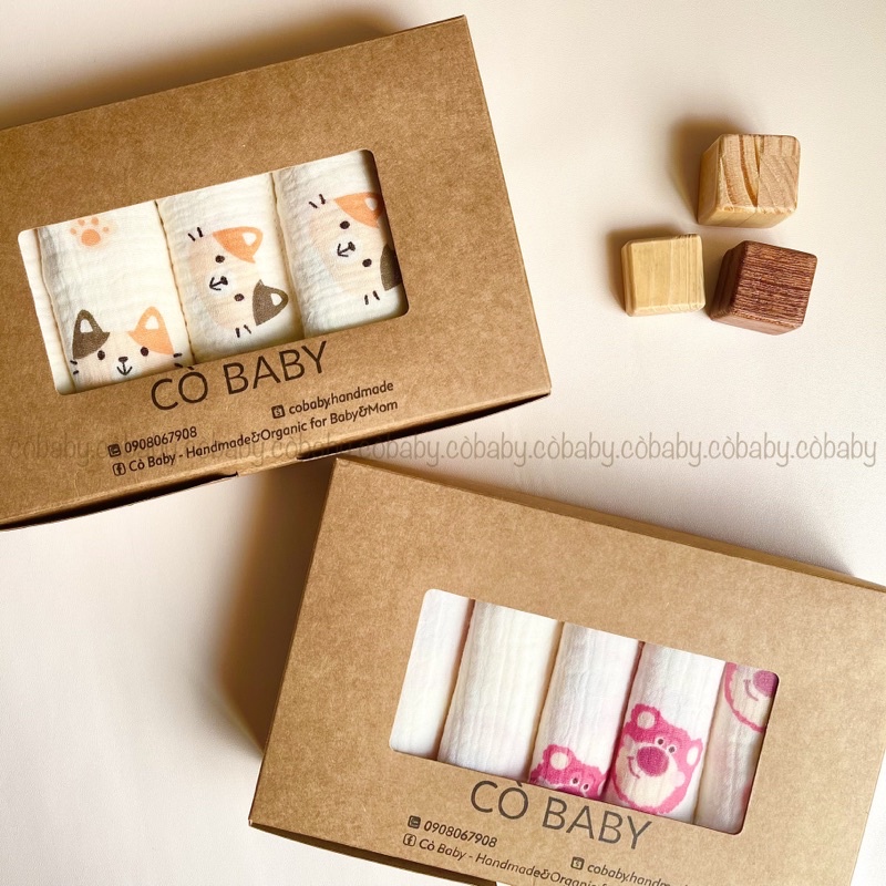 [Cò Baby] SET 6 KHĂN SỮA, KHĂN XÔ CHO BÉ 4 LỚP MUSLIN 100% ORGANIC