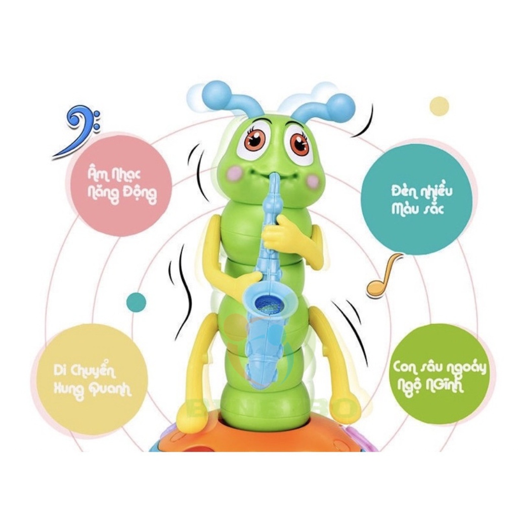 Đồ chơi sâu thổi kèn nhảy múa theo nhạc có đèn led siêu đẹp cực dễ thương - Binbibo